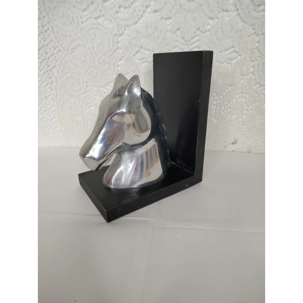 Horse head book end only 1 pc 6 3/4 inches aluminum and wood